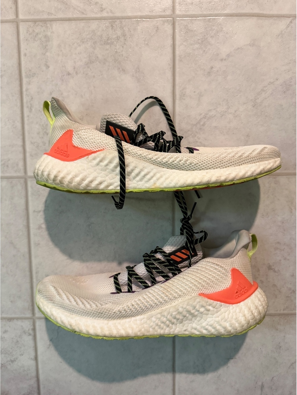 Adidas Men's Running Sneakers White with Neon Accents Size 9